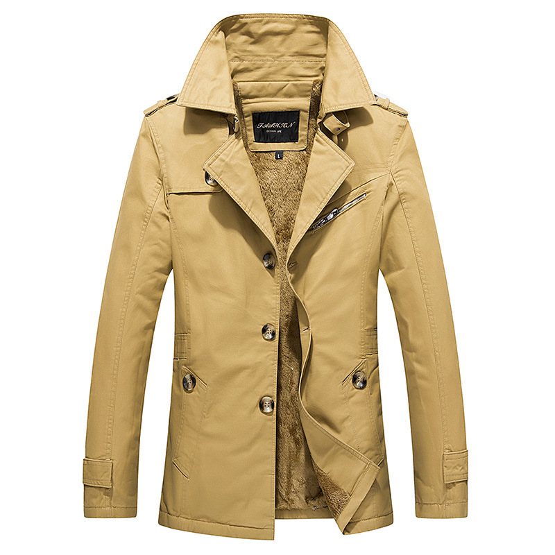 Herrjackor Casual Trench Coat Stativ Krage Enfärgad