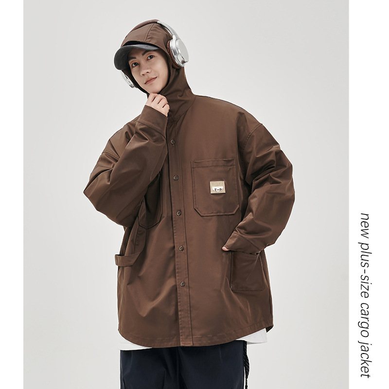 Jackor Herr Multi Pocket Arbetskläder Ytterkläder Outdoor Casual Hooded