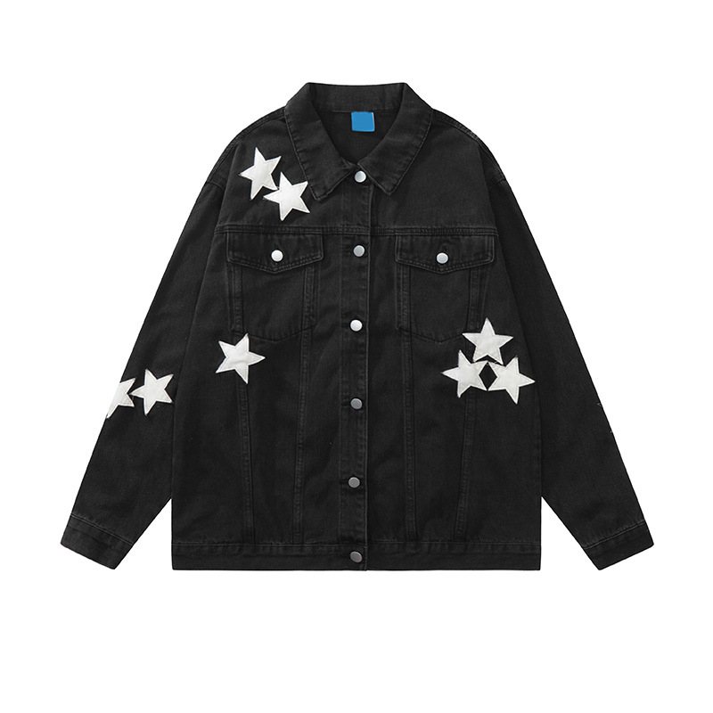 Jeansjacka För Män 2024 Star Patch Trim Jacka