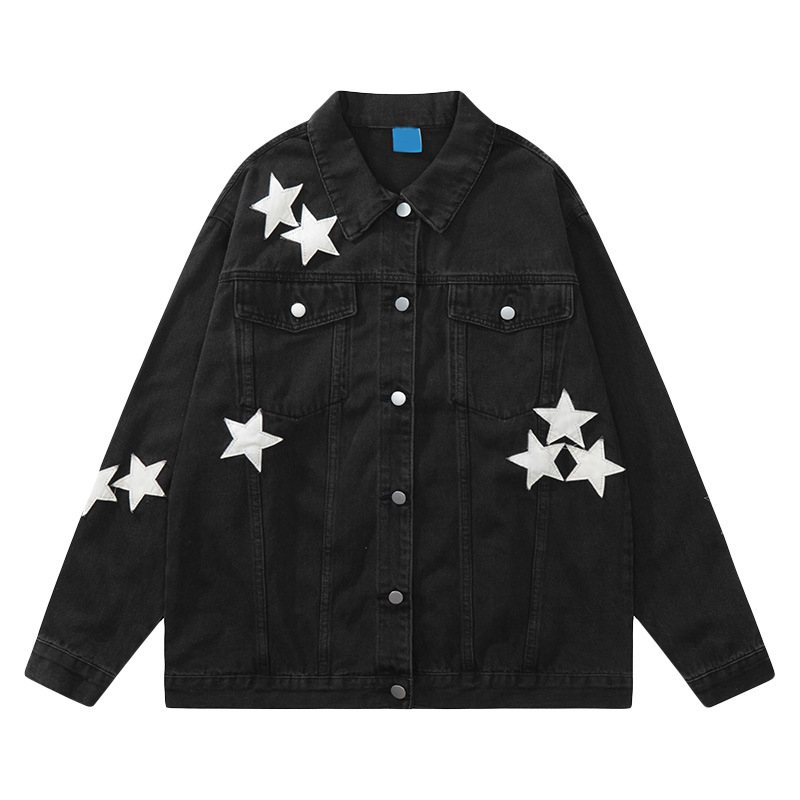 Jeansjacka För Män 2024 Star Patch Trim Jacka