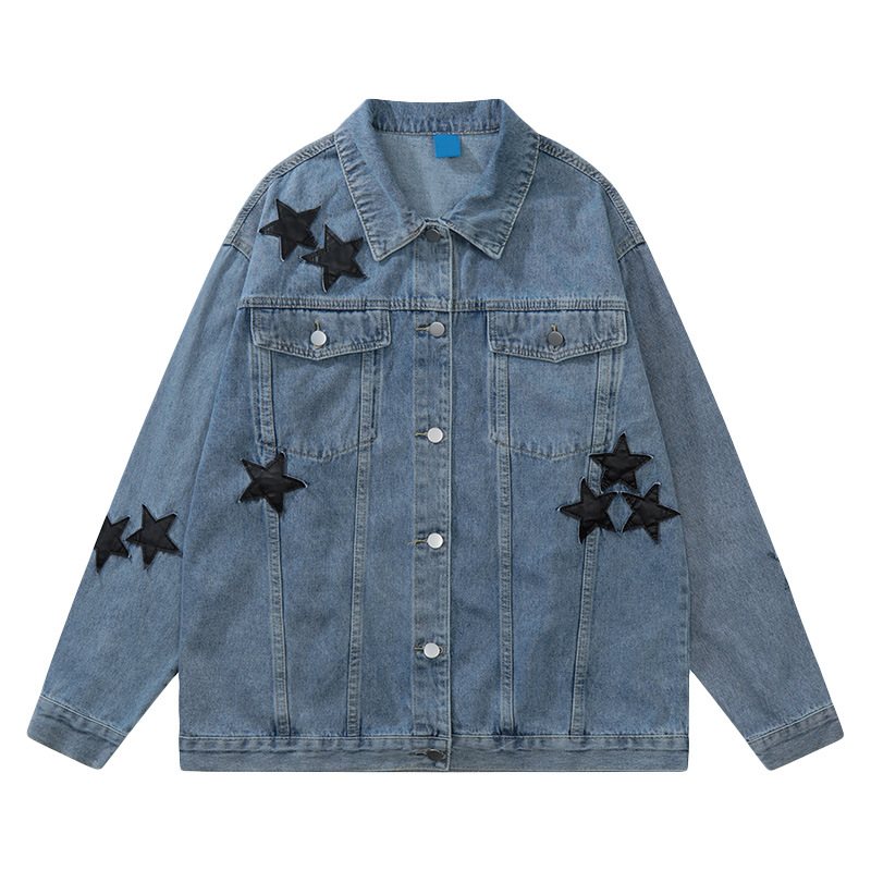 Jeansjacka För Män 2024 Star Patch Trim Jacka