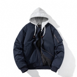 Män Trendiga Cotton Coats Enfärgade Jackor Hooded