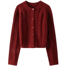 Förtjockad Twist Sweater Cardigan Dam Kort Mode Lös Stickad Jacka Dam