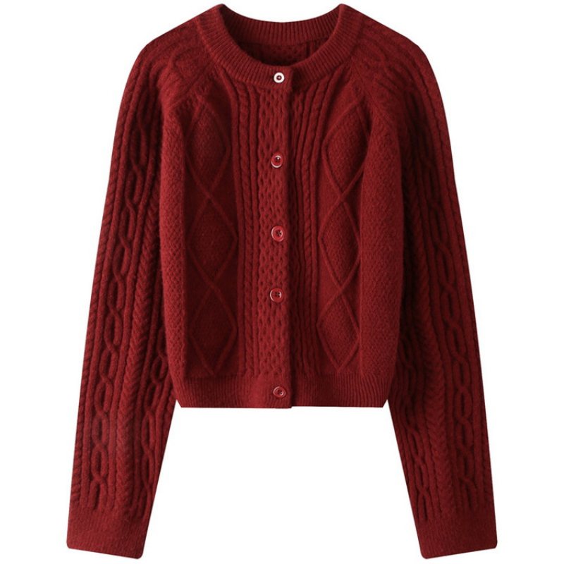 Förtjockad Twist Sweater Cardigan Dam Kort Mode Lös Stickad Jacka Dam