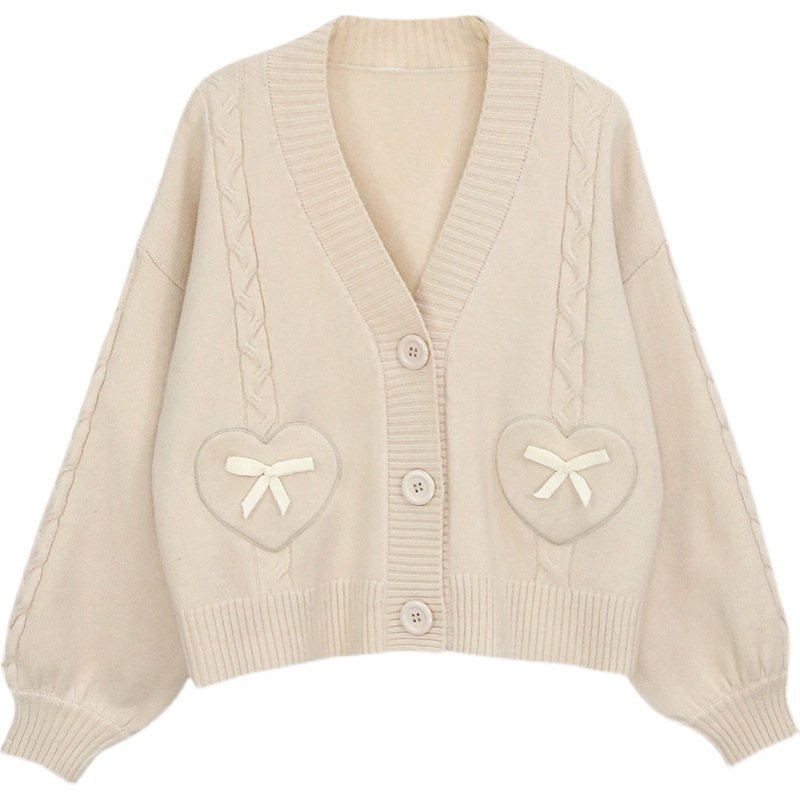 Tredimensionell Cardigan Sweater Jacka Dam Sweet Stickning