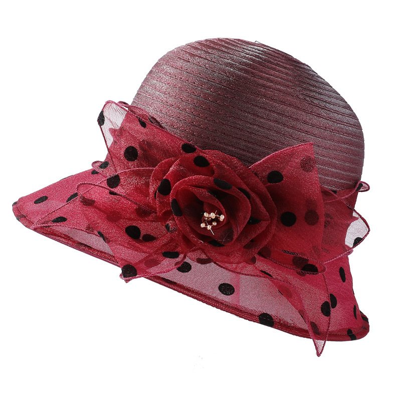 Polka Dot Flower Pot Hat Elegant Bred Brett Bucket Hat Mother Hat