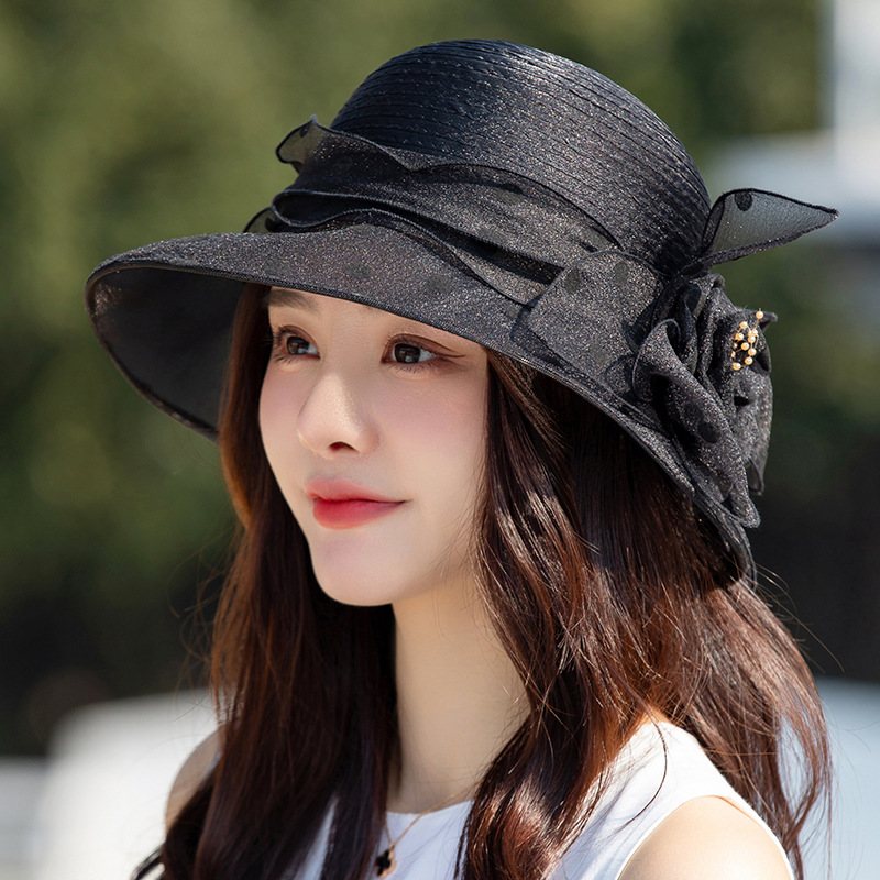 Polka Dot Flower Pot Hat Elegant Bred Brett Bucket Hat Mother Hat