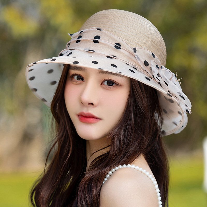 Polka Dot Flower Pot Hat Elegant Bred Brett Bucket Hat Mother Hat