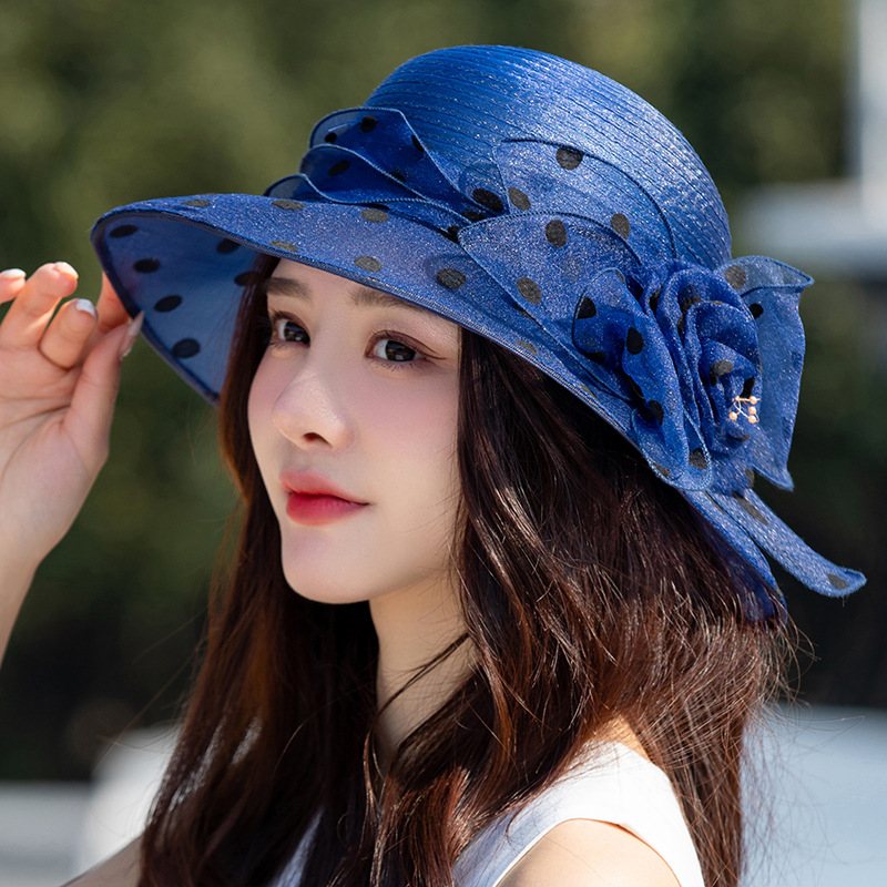 Polka Dot Flower Pot Hat Elegant Bred Brett Bucket Hat Mother Hat