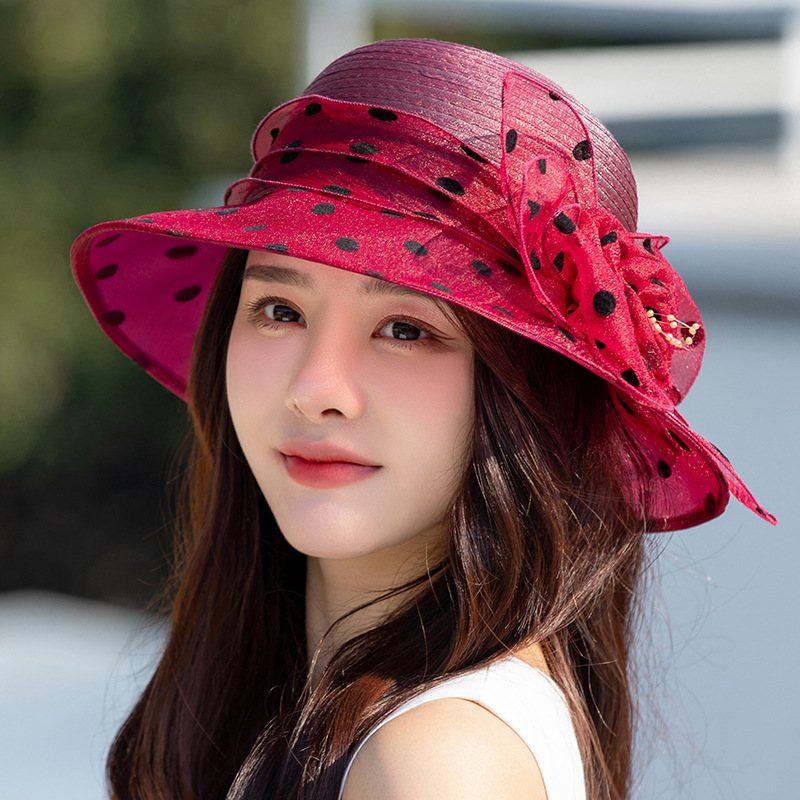 Polka Dot Flower Pot Hat Elegant Bred Brett Bucket Hat Mother Hat