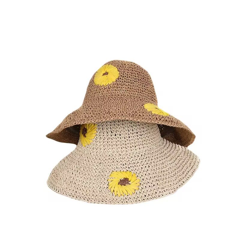 Summer Sweet Straw Hat Kvinna Vikbar Beach Hat Handbroderad Little Daisy Sun Hat