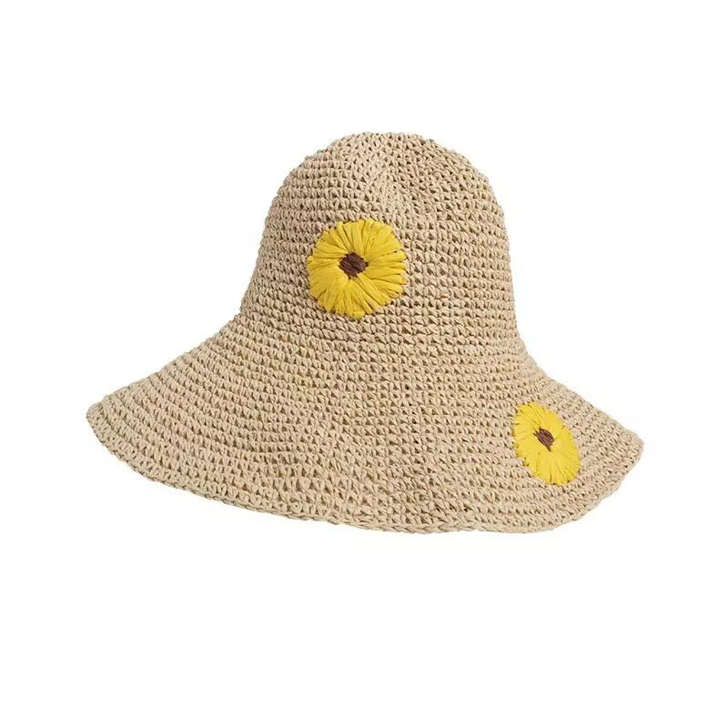 Summer Sweet Straw Hat Kvinna Vikbar Beach Hat Handbroderad Little Daisy Sun Hat