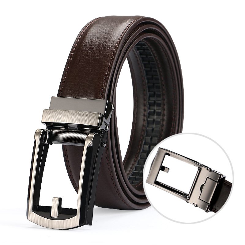 Läder Falsknålsbälte Automatiskt Spänne Bälte Comfort Click Belt Specialbälte För Män