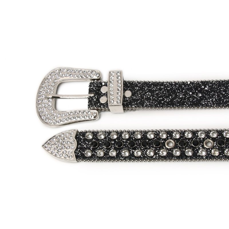 Rhinestone Bälte Personlighet Stil Legering Stift Spänne Pu Material Män Och Kvinnor Mode Vinter List