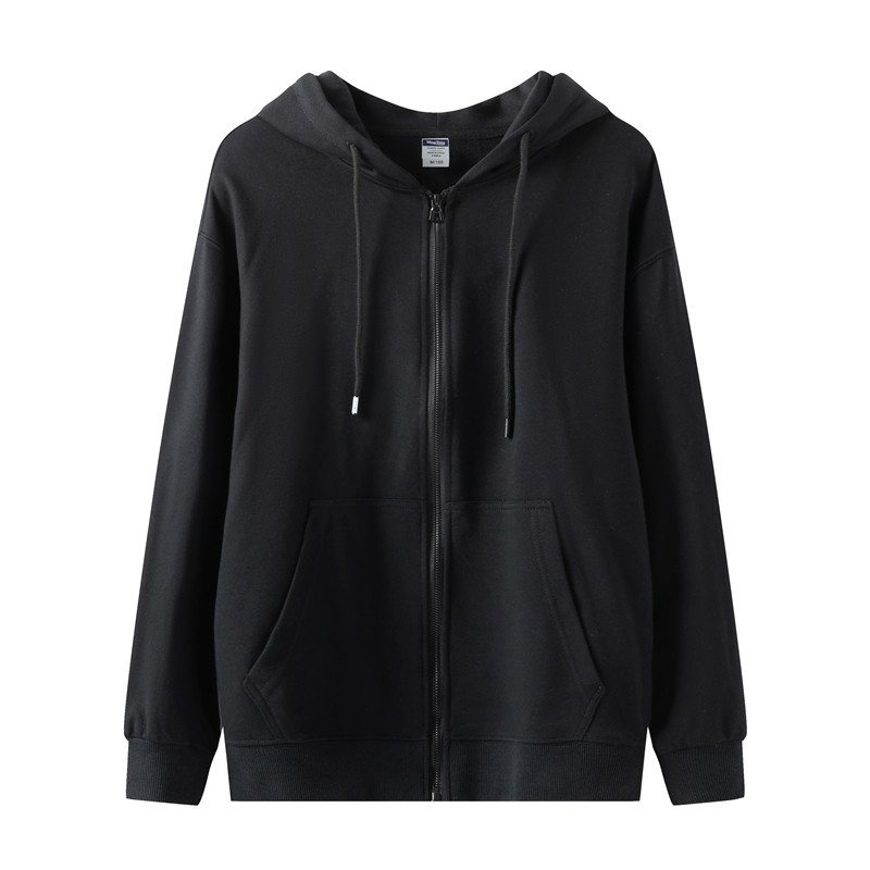 Enfärgad Dragkedja Hooded Loose Jacka Herr Cardigan Sports