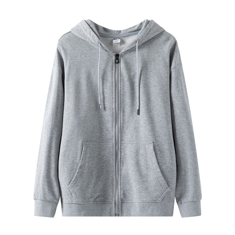 Enfärgad Dragkedja Hooded Loose Jacka Herr Cardigan Sports