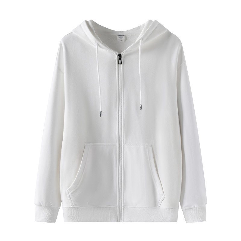 Enfärgad Dragkedja Hooded Loose Jacka Herr Cardigan Sports