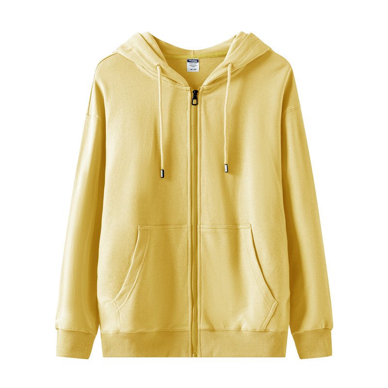 Enfärgad Dragkedja Hooded Loose Jacka Herr Cardigan Sports