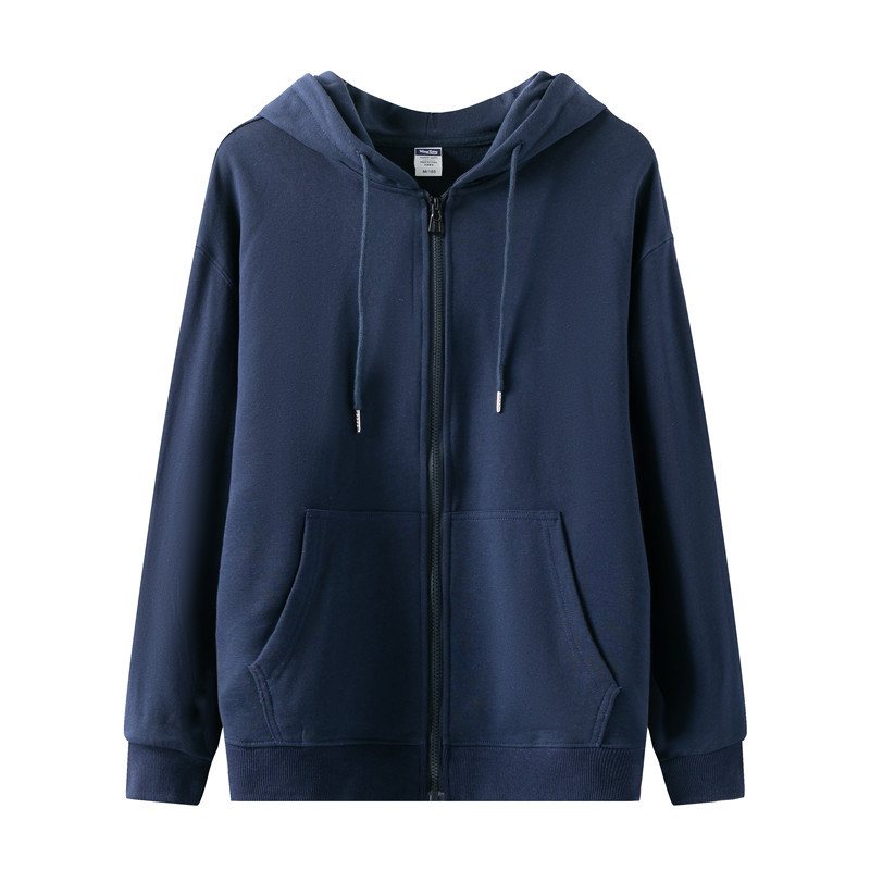 Enfärgad Dragkedja Hooded Loose Jacka Herr Cardigan Sports