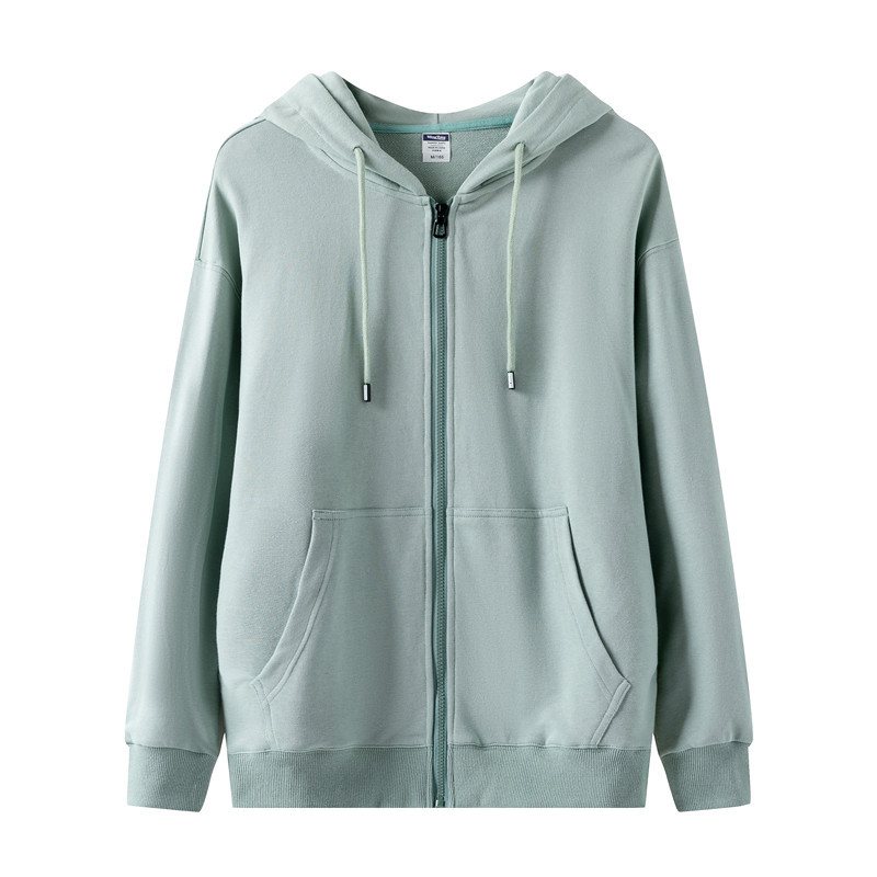 Enfärgad Dragkedja Hooded Loose Jacka Herr Cardigan Sports