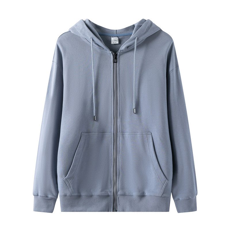 Enfärgad Dragkedja Hooded Loose Jacka Herr Cardigan Sports