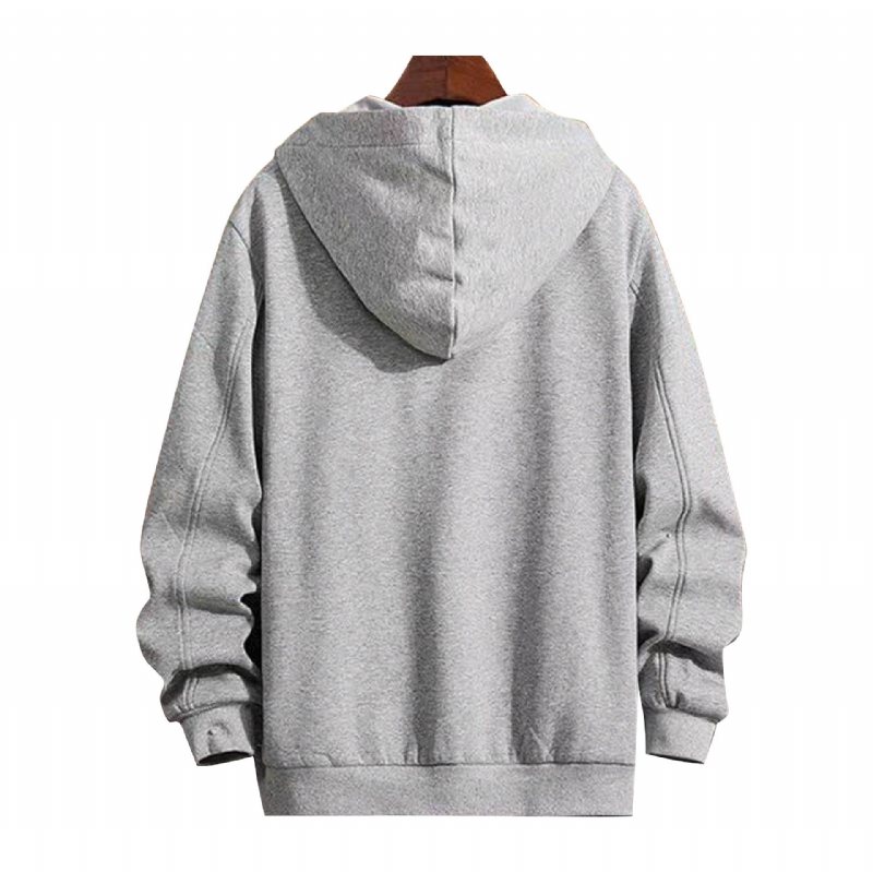 Hooded Cardigan Sweater Herr Enfärgad Dragkedja Lös Casual Top