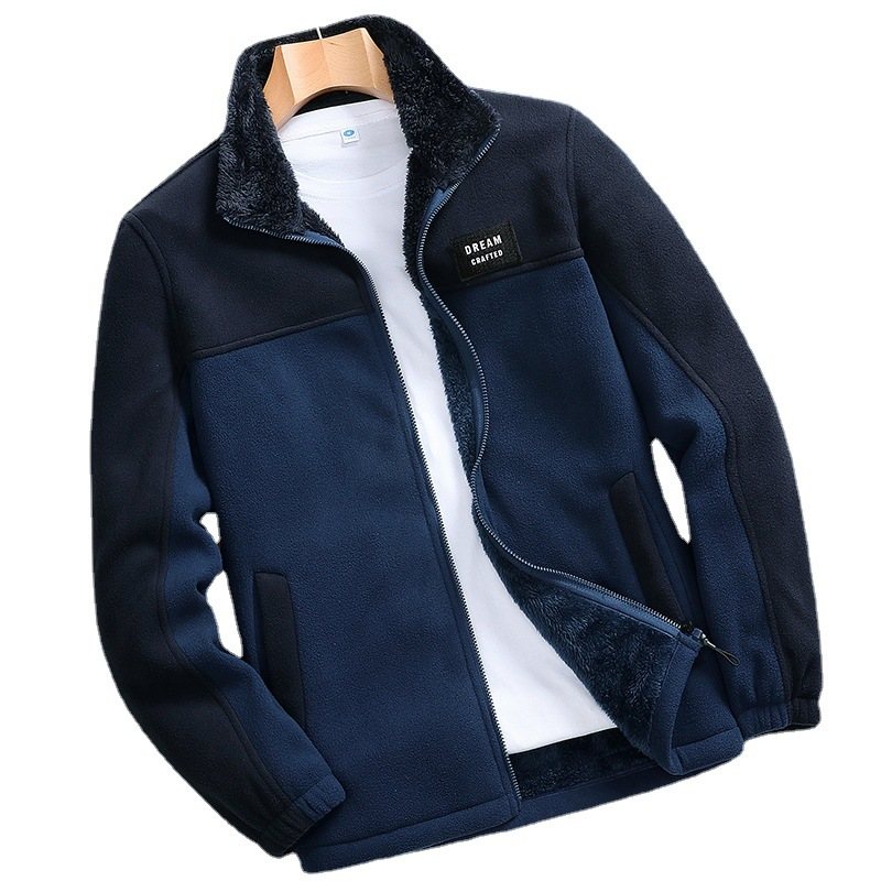 Jackor Herr Casual Fleece Coat Kraglös Dragkedja