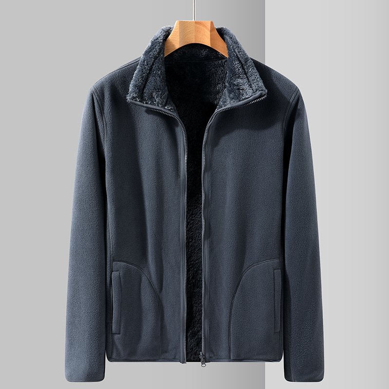 Jackor Herr Casual Fleece Coat Kraglös Dragkedja