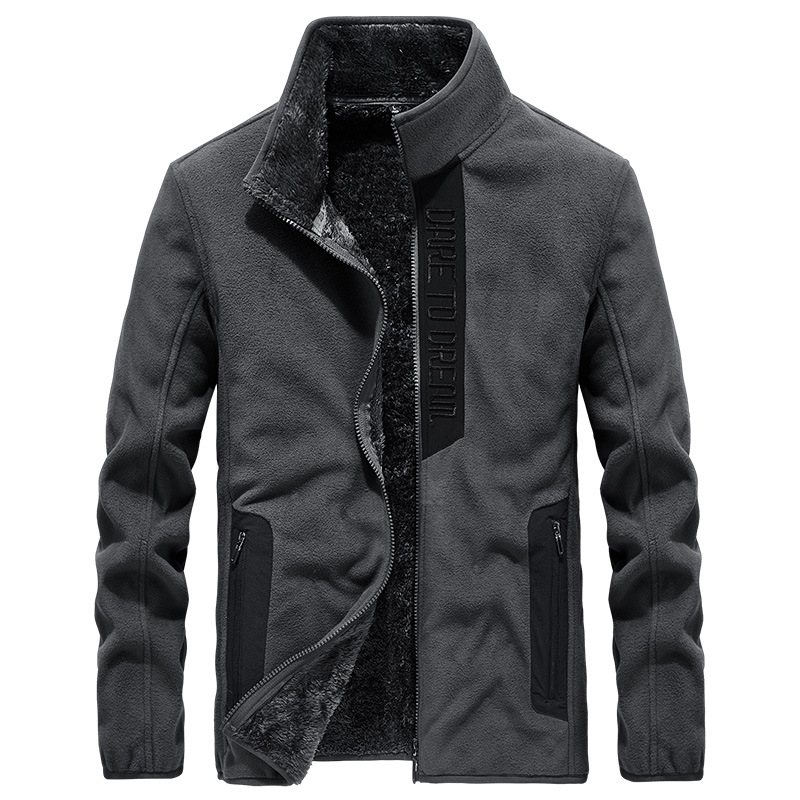 Jackor Herr Casual Fleece Coat Kraglös Dragkedja