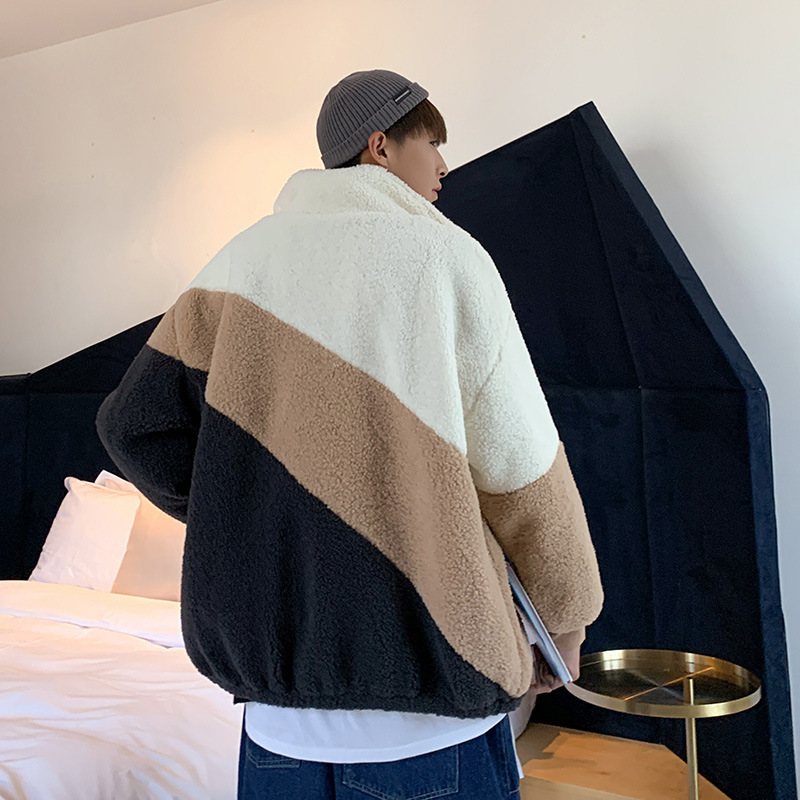 Ytterkläder För Män Hög Krage Stativ Polar Fleece Colorblock Fleecejacka