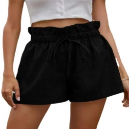 Casual Comfort Shorts Dam Hög Midja Snörning Lös Bred