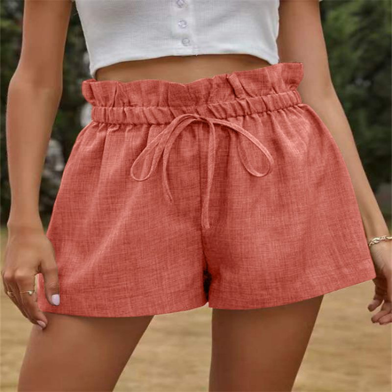 Casual Comfort Shorts Dam Hög Midja Snörning Lös Bred