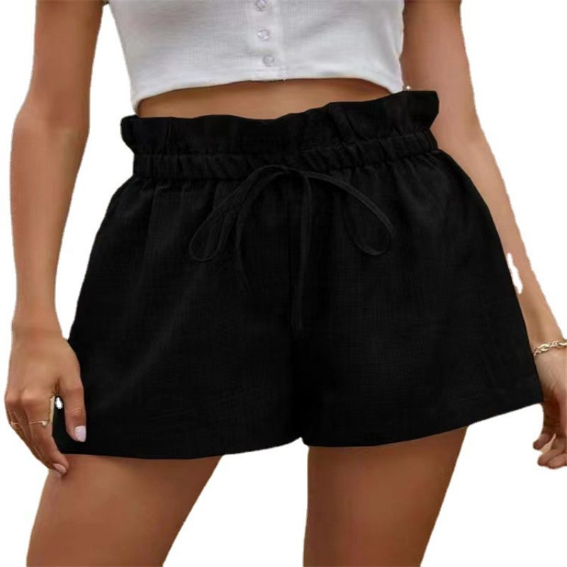 Casual Comfort Shorts Dam Hög Midja Snörning Lös Bred