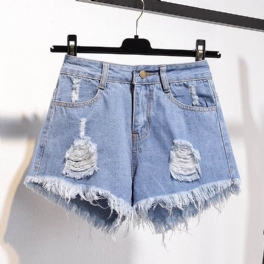 Dam Denim Raw Shorts Lösa Rippade Breda Ben