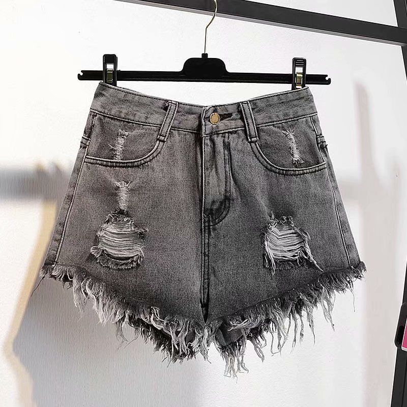 Dam Denim Raw Shorts Lösa Rippade Breda Ben