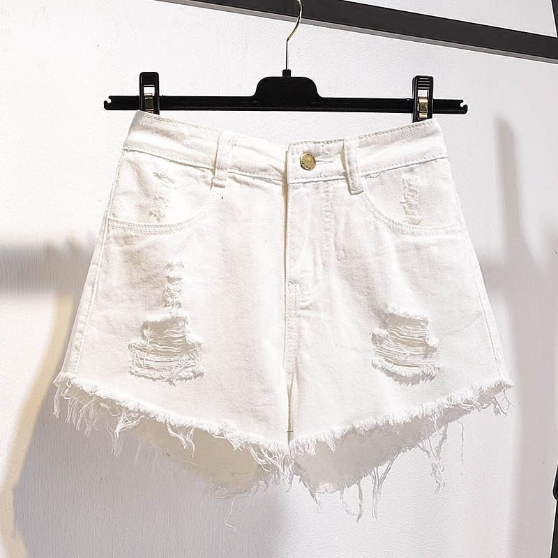 Dam Denim Raw Shorts Lösa Rippade Breda Ben