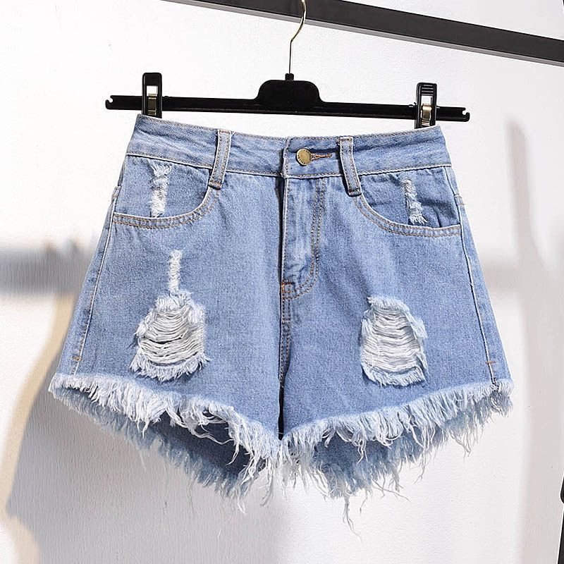 Dam Denim Raw Shorts Lösa Rippade Breda Ben