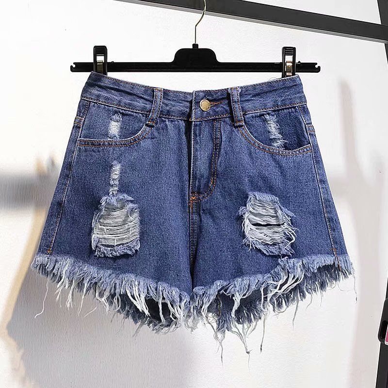 Dam Denim Raw Shorts Lösa Rippade Breda Ben