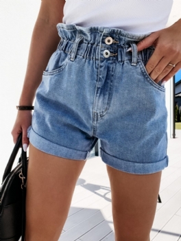 Dam Jeans Casual Raka Shorts Med Hög Midja