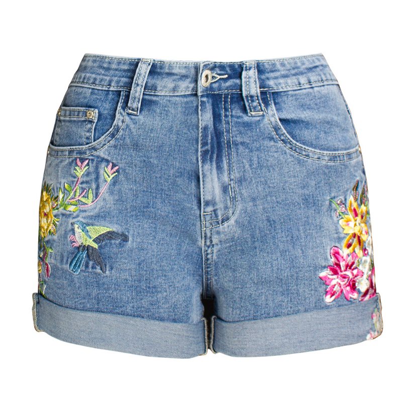 Dam Jeansshorts Bred Ben Stretch Shorts Broderade Blommor