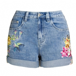 Dam Jeansshorts Bred Ben Stretch Shorts Broderade Blommor