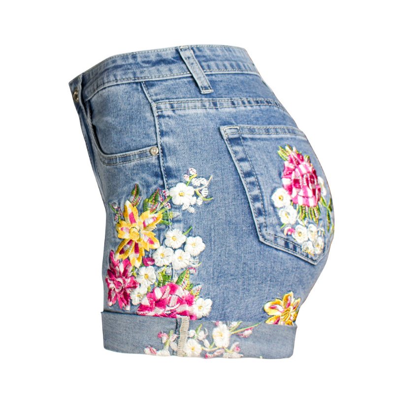 Dam Jeansshorts Bred Ben Stretch Shorts Broderade Blommor