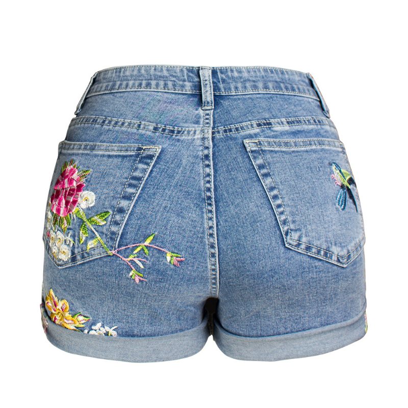 Dam Jeansshorts Bred Ben Stretch Shorts Broderade Blommor