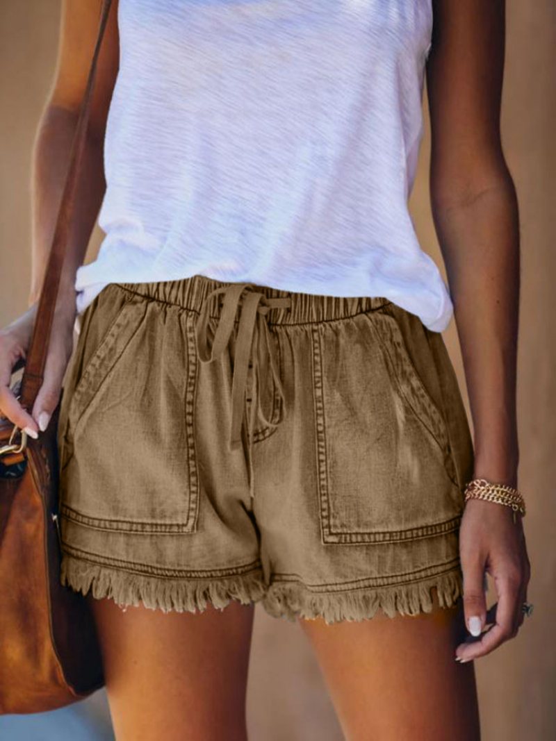 Dam Jeansshorts Elastisk Midja Casual Hög