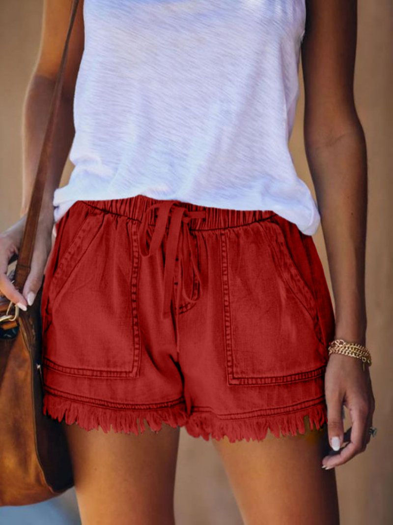 Dam Jeansshorts Elastisk Midja Casual Hög