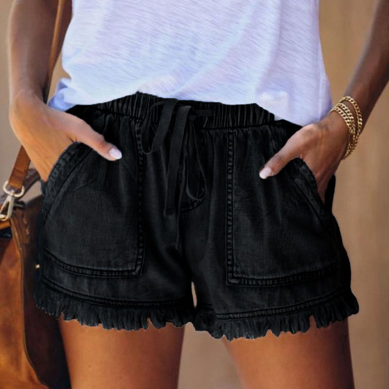 Dam Jeansshorts Elastisk Midja Casual Hög