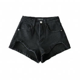 Dam Jeansshorts Hög Midja Slim Fit Trendiga