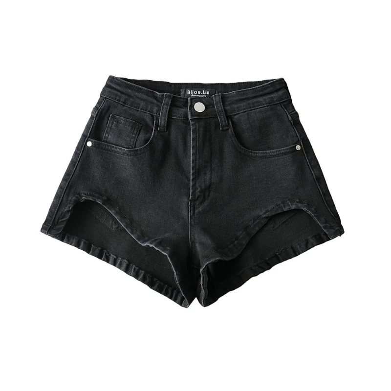 Dam Jeansshorts Hög Midja Slim Fit Trendiga