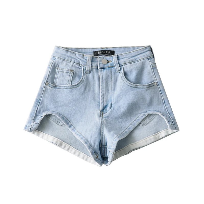 Dam Jeansshorts Hög Midja Slim Fit Trendiga