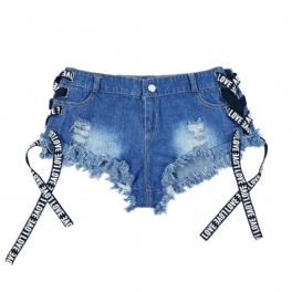 Dam Jeansshorts Hög Midja Sliten Sexig Sommar